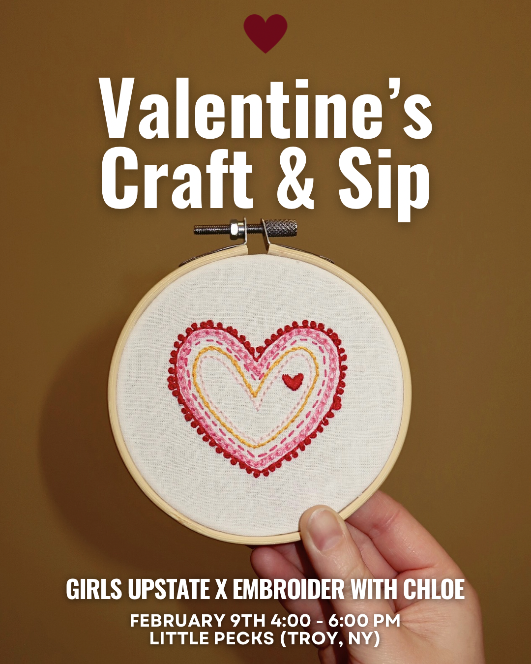 Valentines Embroidery Craft & Sip