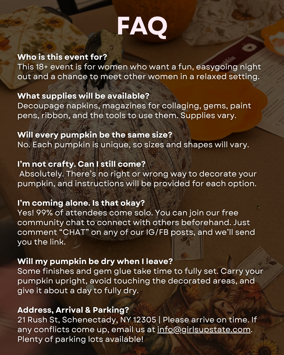 Pumpkin Craft Social (Schenectady 11/7)