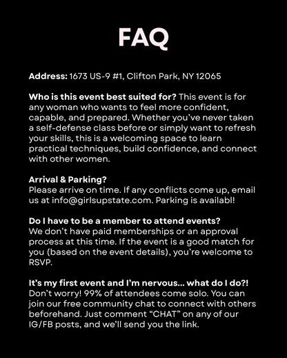 Womens Self Defense Class (Saratoga 9/26)